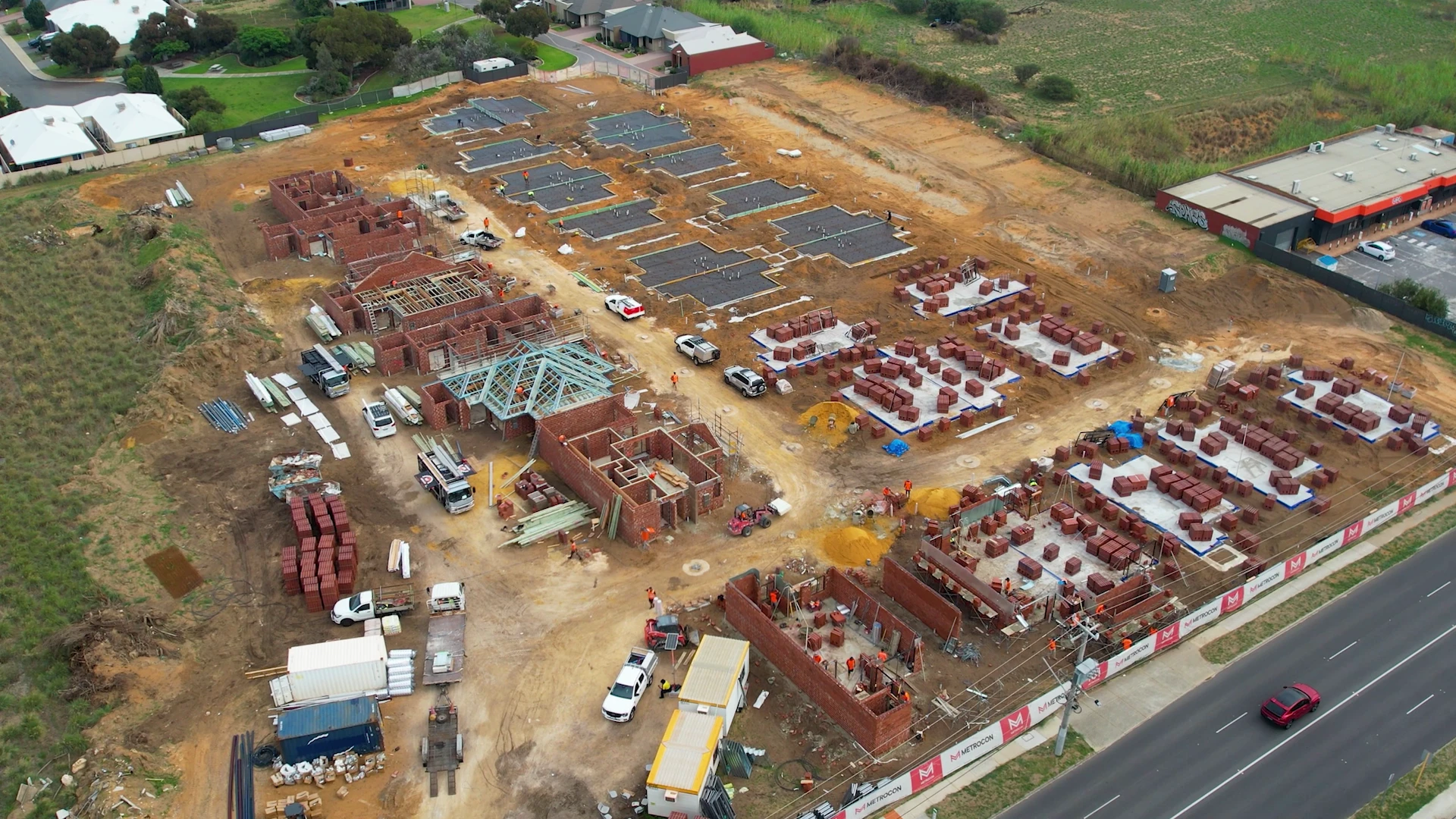 Construction momentum has picked up across site, with multiple trades active across all four stages of the 41 villa over-55s development we're delivering in Spearwood.
